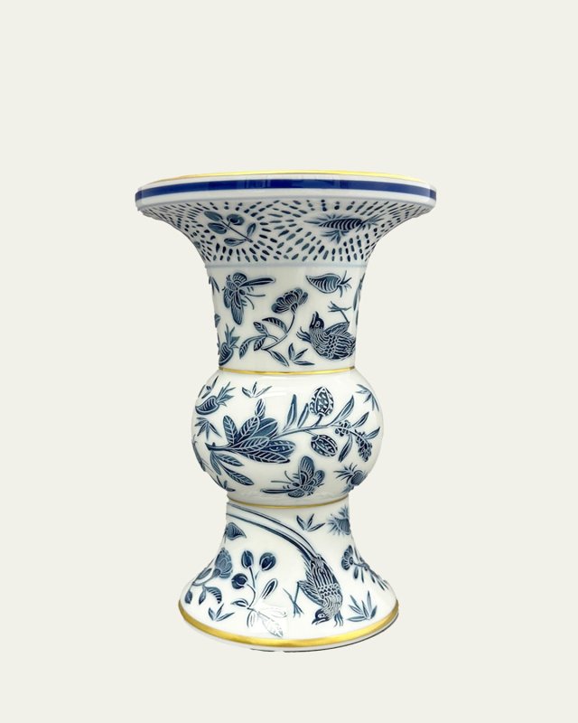 Sacred Bird & Butterfly Blue Shang Vase, 7"
